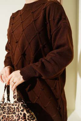 Baklava Kabartma Triko Tunik Kahve - Tunik