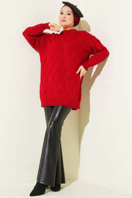 Baklava Kabartma Triko Tunik Kırmızı - Tunik