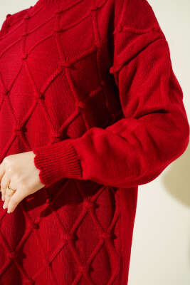 Baklava Kabartma Triko Tunik Kırmızı - Tunik