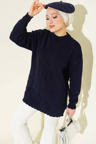 Baklava Kabartma Triko Tunik Lacivert - Tunik