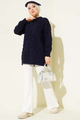 Baklava Kabartma Triko Tunik Lacivert - Tunik