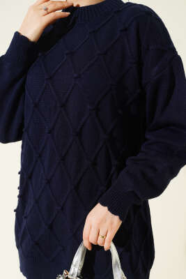 Baklava Kabartma Triko Tunik Lacivert - Tunik