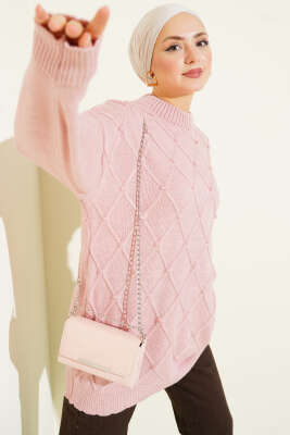 Baklava Kabartma Triko Tunik Pudra - Tunik