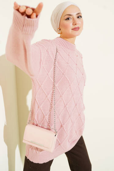 Baklava Kabartma Triko Tunik Pudra - Tunik