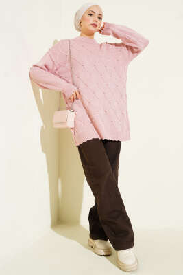 Baklava Kabartma Triko Tunik Pudra - Tunik