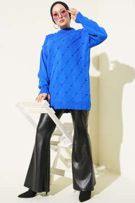 Baklava Kabartma Triko Tunik Saks - Tunik