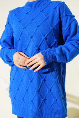 Baklava Kabartma Triko Tunik Saks - Tunik