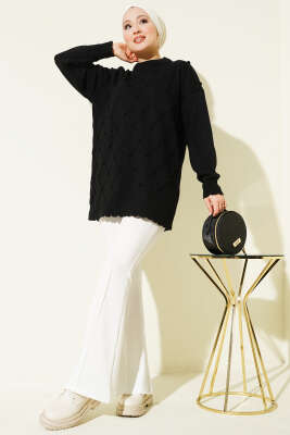 Baklava Kabartma Triko Tunik Siyah - Tunik