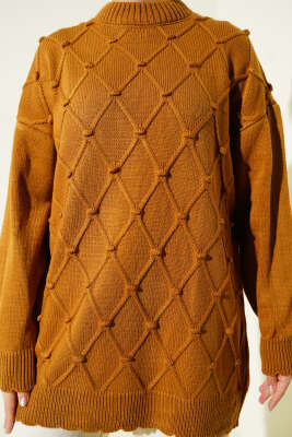 Baklava Kabartma Triko Tunik Taba - Tunik