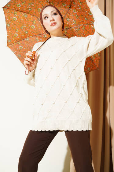 Baklava Kabartma Triko Tunik Taş - Tunik