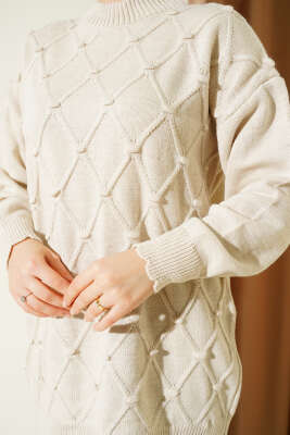 Baklava Kabartma Triko Tunik Taş - Tunik