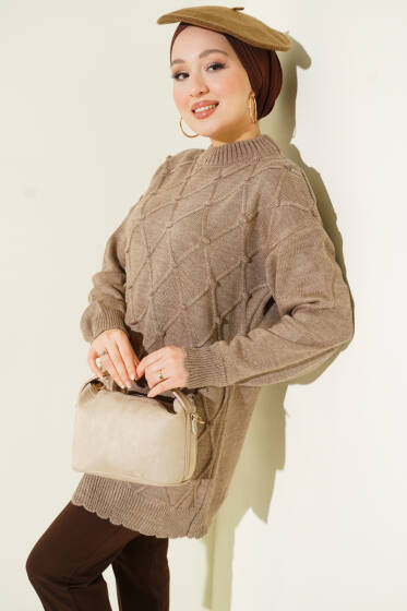 Baklava Kabartma Triko Tunik Vizon - Tunik