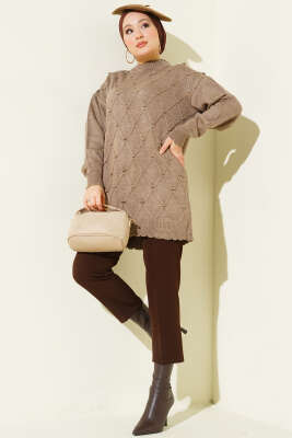 Baklava Kabartma Triko Tunik Vizon - Tunik