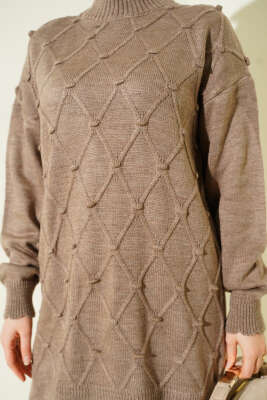 Baklava Kabartma Triko Tunik Vizon - Tunik