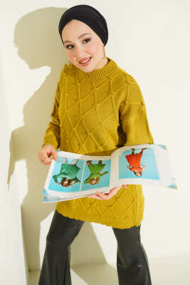 Baklava Kabartma Triko Tunik Yağ Yeşili - RAFİMİX