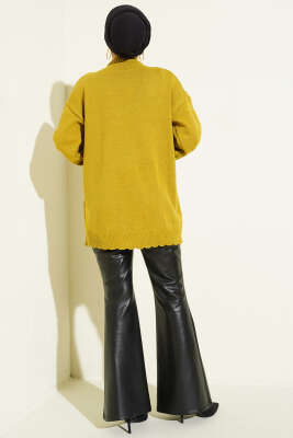 Baklava Kabartma Triko Tunik Yağ Yeşili - Tunik