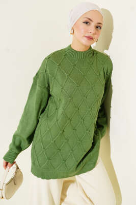 Baklava Kabartma Triko Tunik Yeşil 