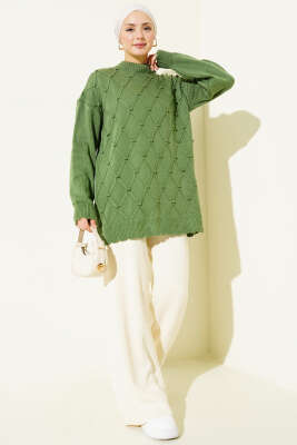 Baklava Kabartma Triko Tunik Yeşil - Tunik