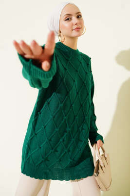 Baklava Kabartma Triko Tunik Zümrüt 