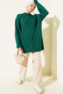 Baklava Kabartma Triko Tunik Zümrüt - Tunik