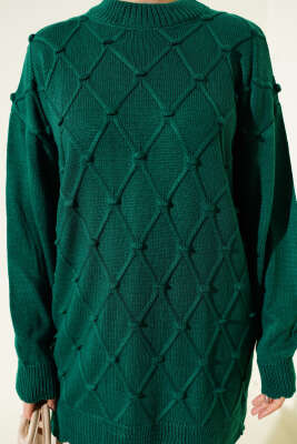 Baklava Kabartma Triko Tunik Zümrüt - Tunik