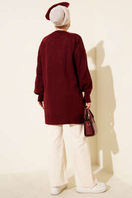 Baklava Kabartma Yumoş Triko Tunik Bordo - Tunik