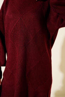 Baklava Kabartma Yumoş Triko Tunik Bordo - Tunik