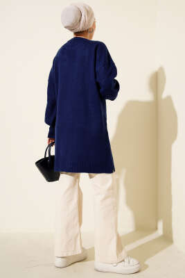 Baklava Kabartma Yumoş Triko Tunik Lacivert - Tunik