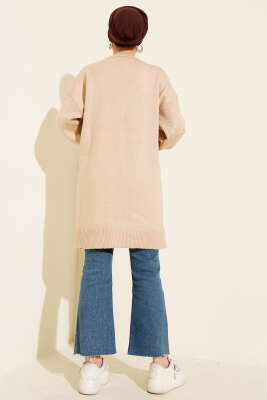 Baklava Kabartma Yumoş Triko Tunik Latte - Tunik