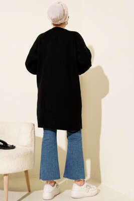 Baklava Kabartma Yumoş Triko Tunik Siyah - Tunik