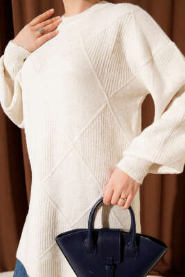 Baklava Kabartma Yumoş Triko Tunik Taş - Tunik