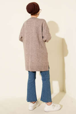 Baklava Kabartma Yumoş Triko Tunik Vizon - Tunik