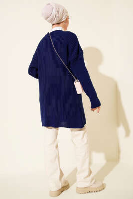 Baklava Kabartmalı Düğmeli Triko Hırka Lacivert - Hırka