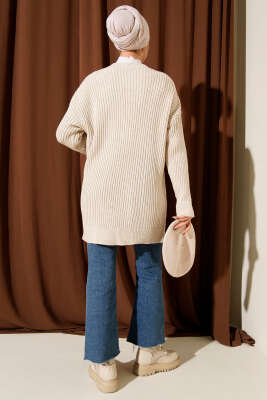 Baklava Kabartmalı Düğmeli Triko Hırka Taş - Hırka