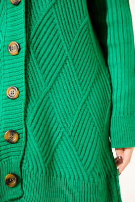 Baklava Kabartmalı Düğmeli Triko Hırka Yeşil - Hırka