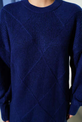 Baklava Kabartmalı Yumoş Triko Tunik Lacivert - Tunik