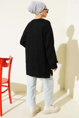 Baklava Kabartmalı Yumoş Triko Tunik Siyah - Yılın Fırsatı