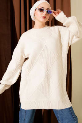 Baklava Kabartmalı Yumoş Triko Tunik Taş - KILIÇ TRİKO