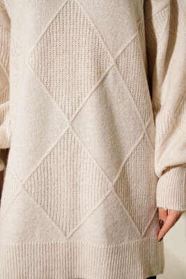 Baklava Kabartmalı Yumoş Triko Tunik Taş - Tunik