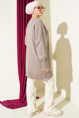 Baklava Kabartmalı Yumoş Triko Tunik Vizon - Tunik