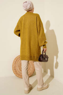 Baklava Kabartmalı Yumoş Triko Tunik Yağ Yeşili - Tunik