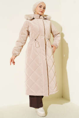 Baklava Kapitone Bel Tünelli Uzun Mont Bej - AYSEMA