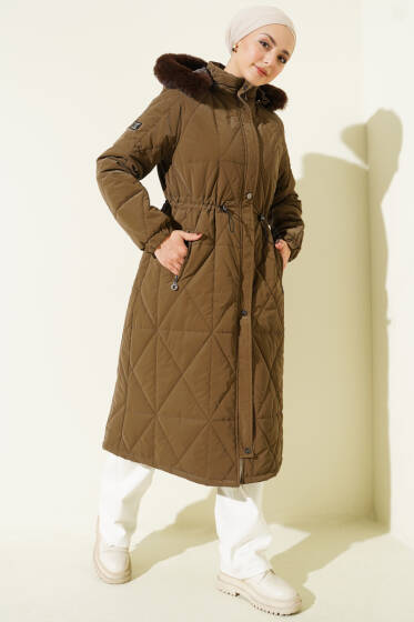 Baklava Kapitone Bel Tünelli Uzun Mont Kahve - Mont