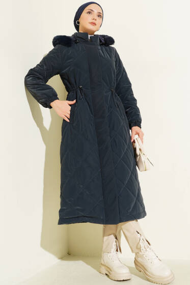 Baklava Kapitone Bel Tünelli Uzun Mont Lacivert - Mont