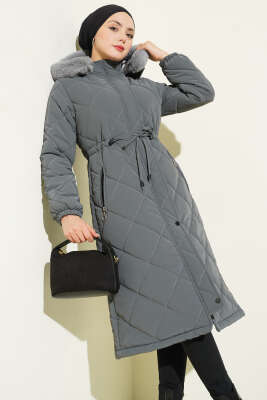 Baklava Kapitone Kapüşonlu Mont Füme - Mont