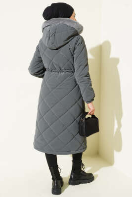 Baklava Kapitone Kapüşonlu Mont Füme - Mont