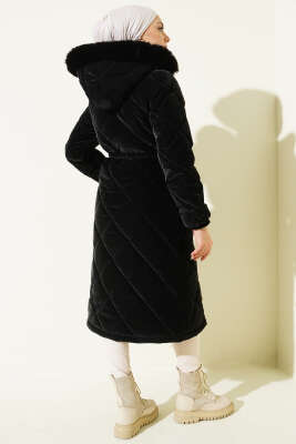 Baklava Kapitone Kapüşonlu Mont Siyah - Mont