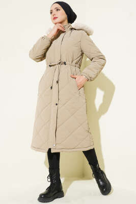 Baklava Kapitone Kapüşonlu Mont Vizon - Mont