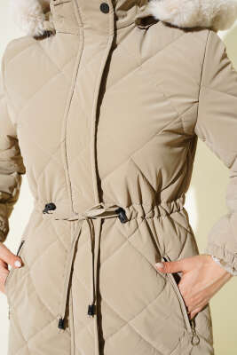 Baklava Kapitone Kapüşonlu Mont Vizon - Mont