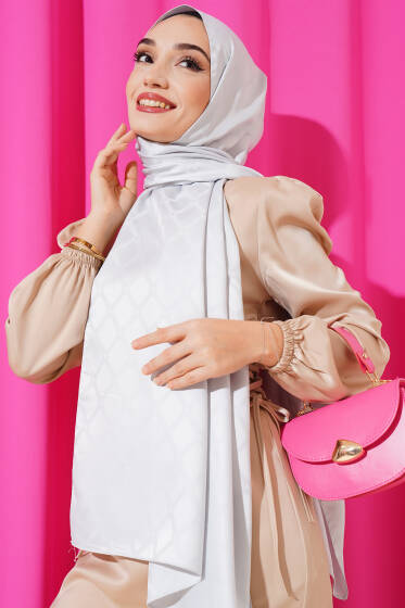 Baklava Motifli Jakar Şal Soft Mavi - Başörtüsü